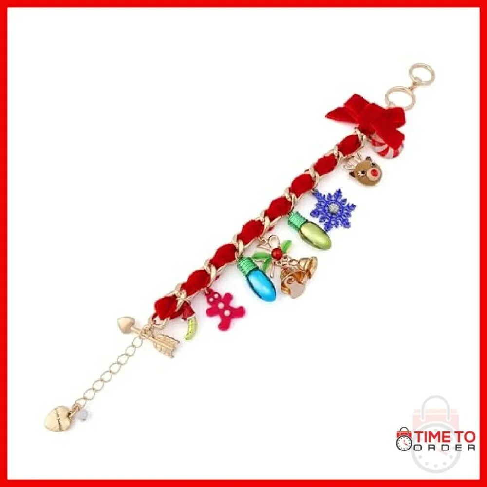 Kids Christmas Charm Bracelet with Toggle Closure 7.5-8.5 Inch
